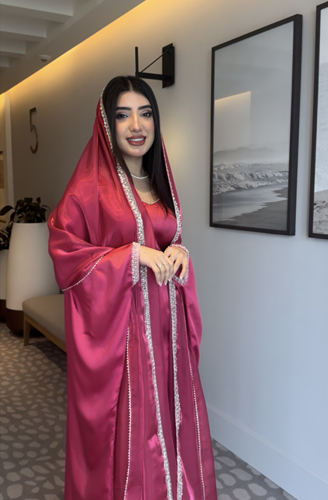 Vibrant Pink Satin Gown/kaftan with Matching Scarf